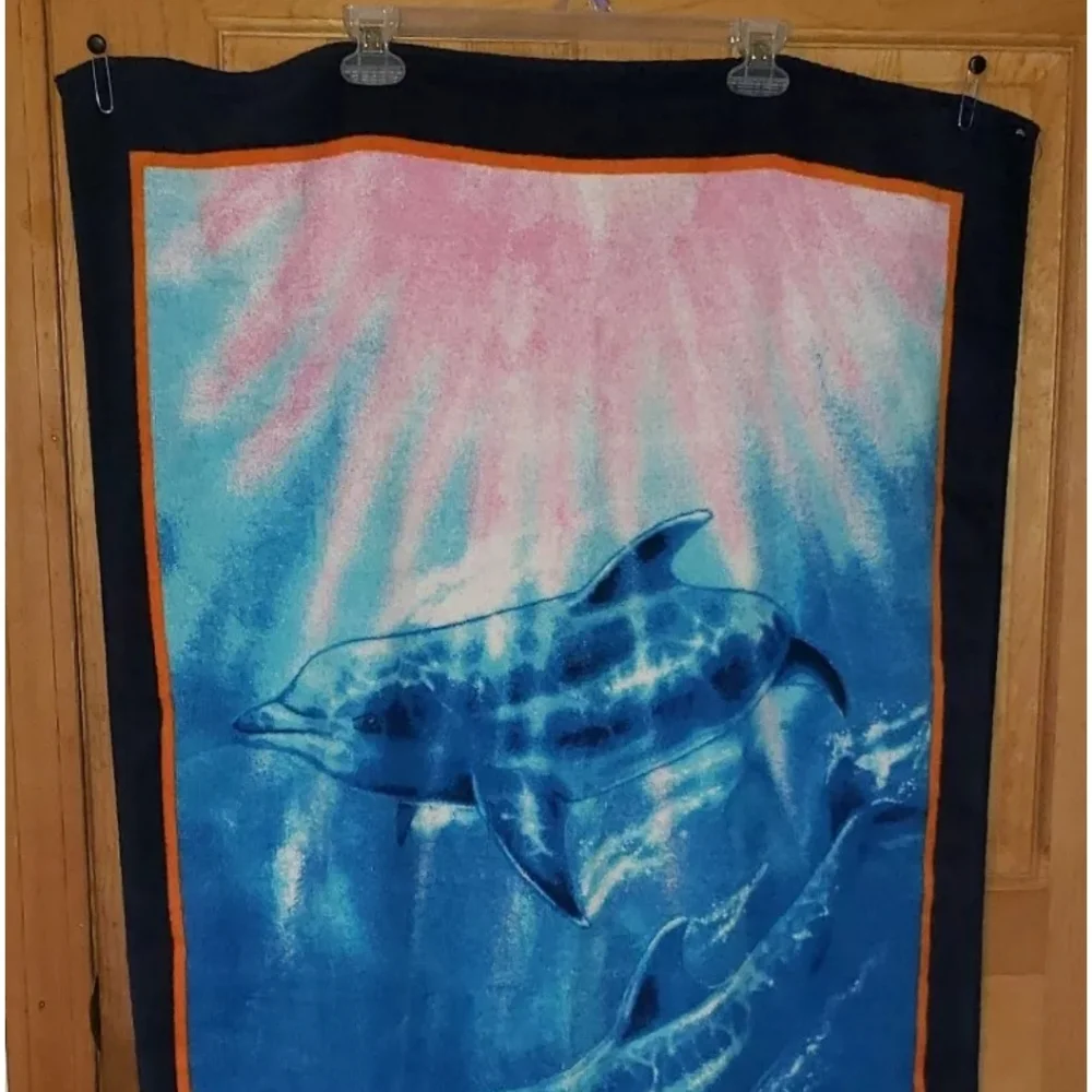 Vtg Impact La Plage BeachTowel Dolphin Fish Ocean 56